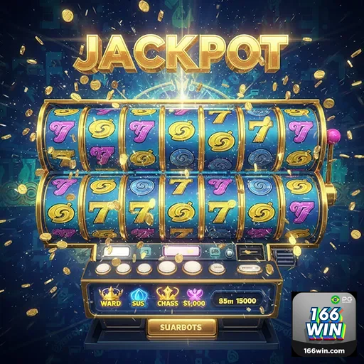 Imagem de uma máquina caça-níqueis do 166win, site de jogos de azar online, com símbolos coloridos e luzes vibrantes.